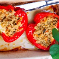 Vegetarian quinoa stuffed red peppers